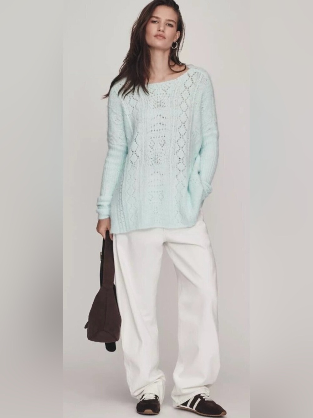 Anthropologie Mint Open-Knit Crewneck Sweater